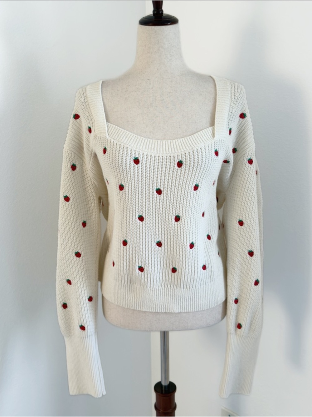 Maeve Anthropologie Strawberry Embroidered Sweater Size XL